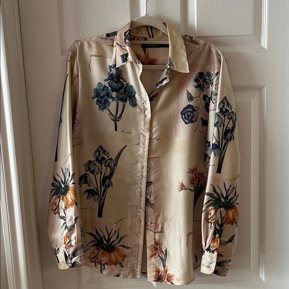 Ralph Lauren Beige and Navy Floral Button Down Shirt